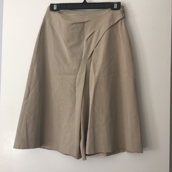 GIORGIO ARMANI Tan Beige Silk Gabardine Wrap Skirt Skort 42 S 4 - Picture 2 of 5